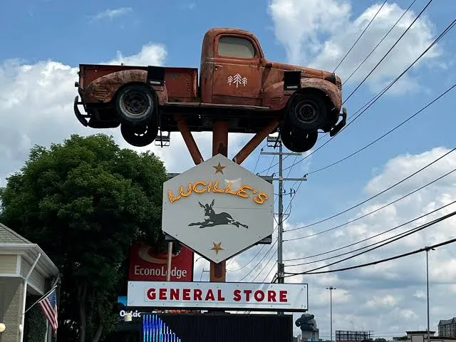 Lucille's sign with vintage truck